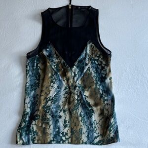 Armani Exchange Black and Green Abstract Sleeveless Top (Small)
